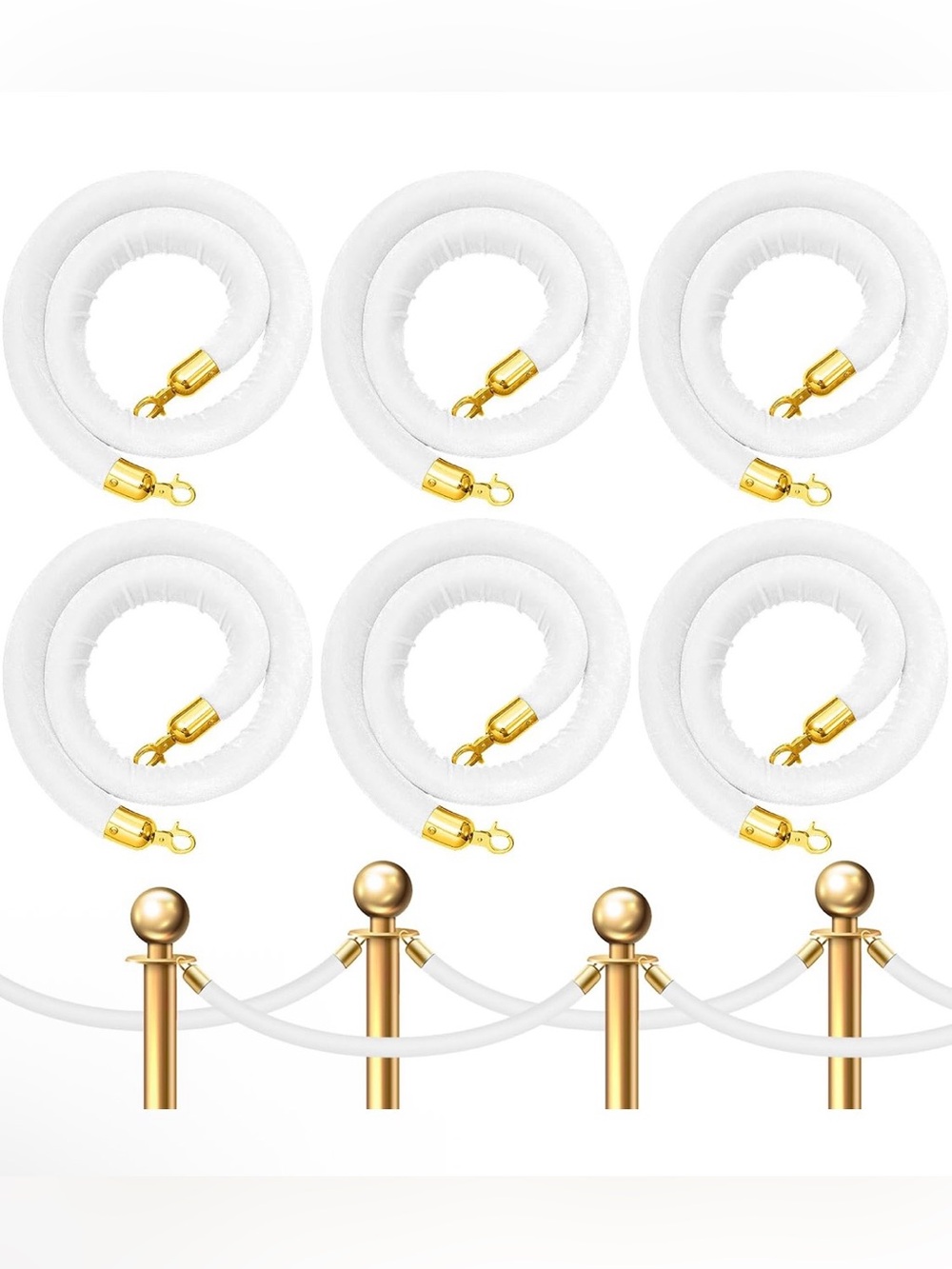 6 Pieces Velvet Stanchion Rope Bulk 6.5 Feet Crowd Control, White
(Without Stanc